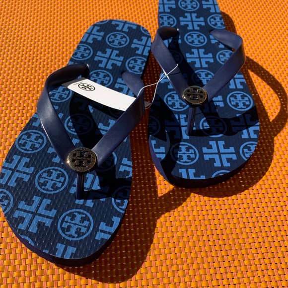 navy blue tory burch flip flops
